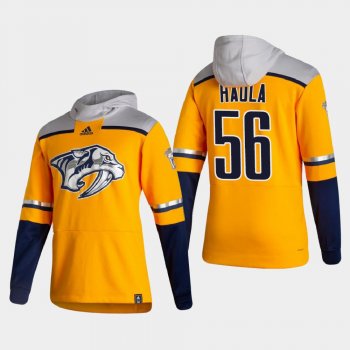 Men's Nashville Predators Erik Haula #56 2021 Reverse Retro Authentic Pullover Special Edition Gold Hoodie