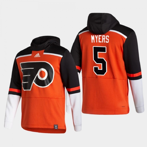 Men's Philadelphia Flyers Philippe Myers #5 2021 Reverse Retro Authentic Pullover Special Edition Orange Hoodie