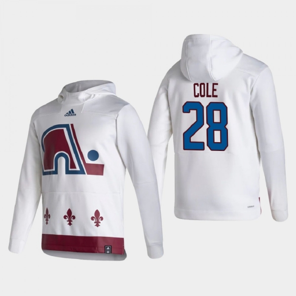 Men's Colorado Avalanche Ian Cole #28 2021 Reverse Retro Authentic Pullover Special Edition White Hoodie