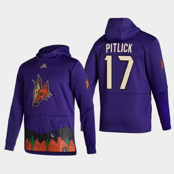 Men's Arizona Coyotes Tyler Pitlick #17 2021 Reverse Retro Authentic Pullover Special Edition Purple Hoodie