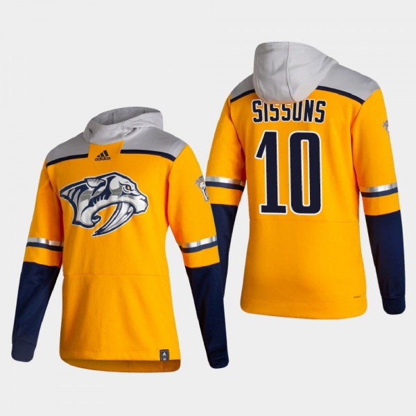 Men's HoodieMen's Nashville Predators Colton Sissons #10 2021 Reverse Retro Authentic Pullover Special Edition Gold Hoodie