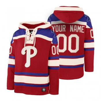 Philadelphia Phillies Custom Red Legacy Vintage Hockey Lacer Hoodie