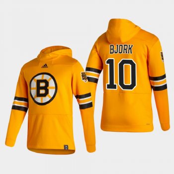 Men's Boston Bruins Anders Bjork #10 2021 Reverse Retro Authentic Pullover Special Edition Gold Hoodie