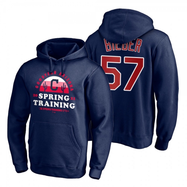 Cleveland Indians Shane Bieber Navy 2021 Spring Training Upper Decker Pullover Hoodie