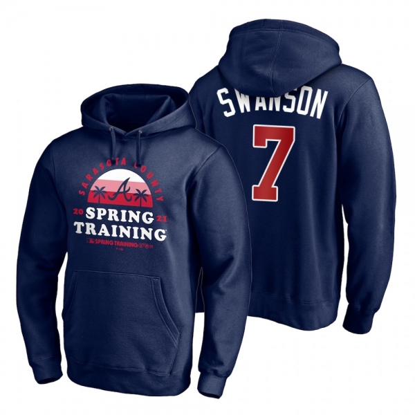 Atlanta Braves Dansby Swanson Navy 2021 Spring Training Upper Decker Pullover Hoodie