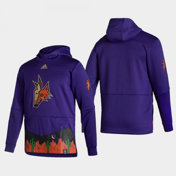 Men's HoodieMen's Arizona Coyotes Purple 2021 Reverse Retro Authentic Pullover Special Edition Hoodie