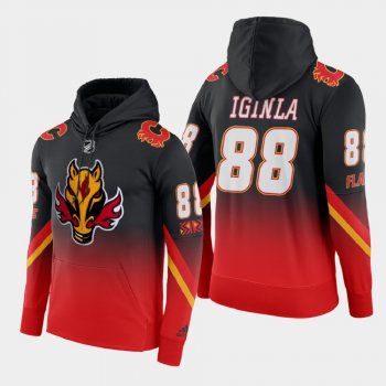 Calgary Flames Jarome Iginla #88 2021 Reverse Retro Gradient Pullover Red Black Hoodie