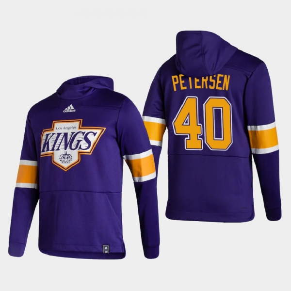 Men's Los Angeles Kings Calvin Petersen #40 2021 Reverse Retro Authentic Pullover Purple Hoodie