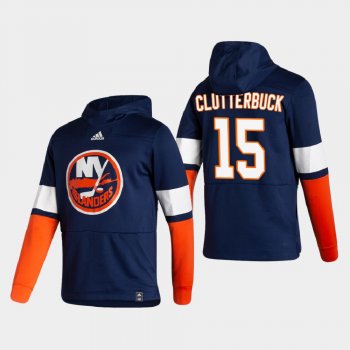 Men's New York Islanders Cal Clutterbuck #15 2021 Reverse Retro Authentic Pullover Special Edition Navy Hoodie