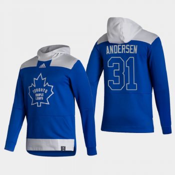 Men's Toronto Maple Leafs Frederik Andersen #31 2021 Reverse Retro Authentic Pullover Special Edition Blue Hoodie