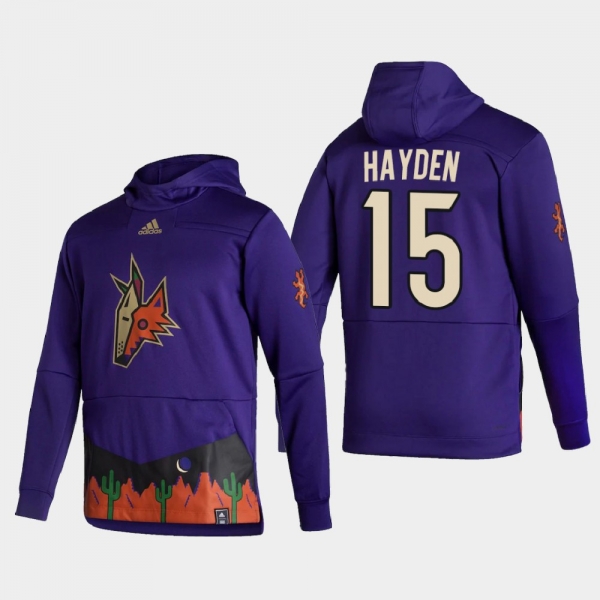 Men's Arizona Coyotes John Hayden #15 2021 Reverse Retro Authentic Pullover Special Edition Purple Hoodie