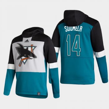 Men's San Jose Sharks Antti Suomela #14 2021 Reverse Retro Authentic Pullover Special Edition Teal Hoodie