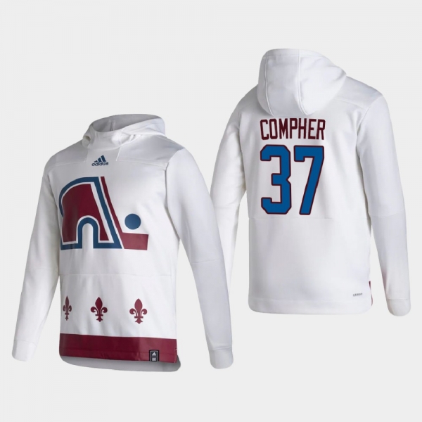 Men's HoodieMen's Colorado Avalanche J.T. Compher #37 2021 Reverse Retro Authentic Pullover Special Edition White Hoodie