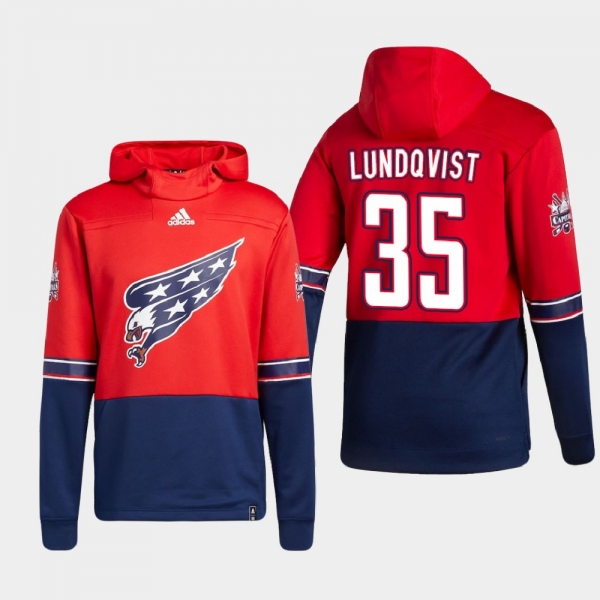 Men's Washington Capitals Henrik Lundqvist #35 2021 Reverse Retro Authentic Pullover Special Edition Red Hoodie