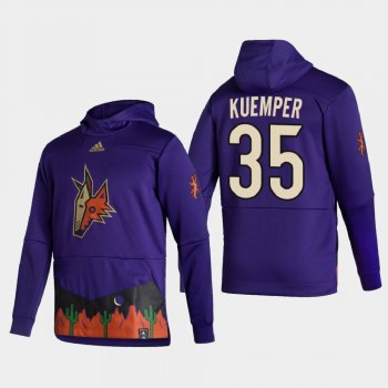 Men's Arizona Coyotes Darcy Kuemper #35 2021 Reverse Retro Authentic Pullover Special Edition Purple Hoodie