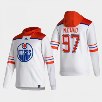 Men's Edmonton Oilers Connor McDavid #97 2021 Reverse Retro Authentic Pullover Special Edition White Hoodie