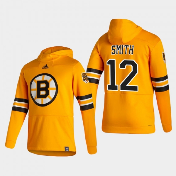 Men's Boston Bruins Craig Smith #12 2021 Reverse Retro Authentic Pullover Special Edition Gold Hoodie