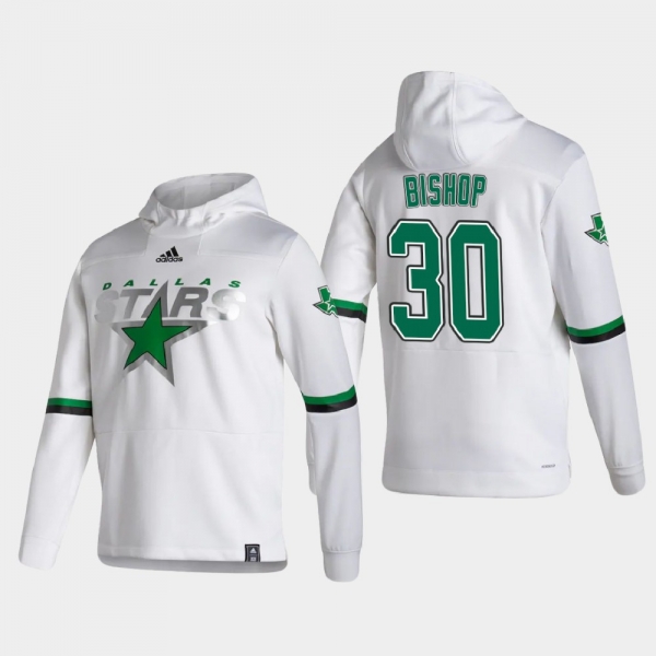 Men's Dallas Stars Ben Bishop #30 2021 Reverse Retro Authentic Pullover White Hoodie