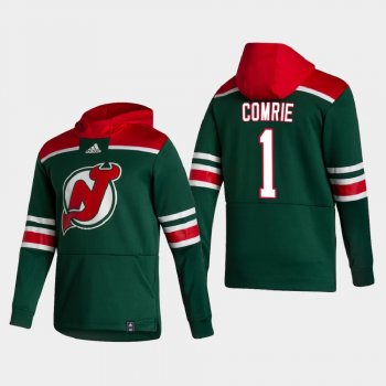 Men's New Jersey Devils Eric Comrie #1 2021 Reverse Retro Authentic Pullover Special Edition Green Hoodie