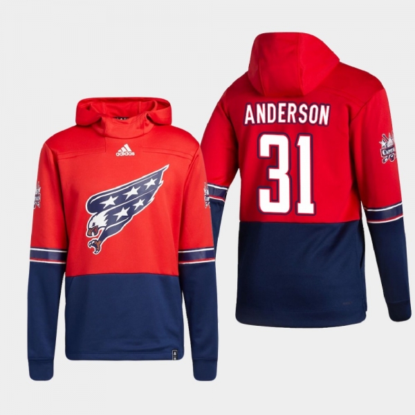 Men's Washington Capitals Craig Anderson #31 2021 Reverse Retro Authentic Pullover Special Edition Red Hoodie