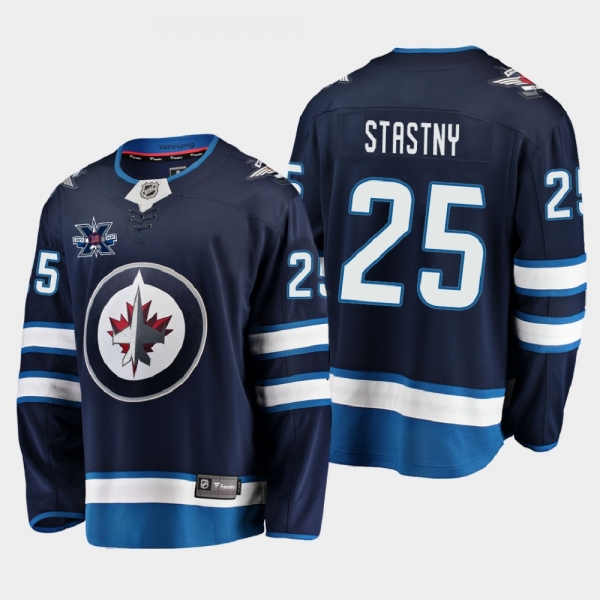 Men's JerseyWinnipeg Jets #25 Paul Stastny 2020-21 10th Anniversary Home Honor Dale Hawerchuk Navy Jersey