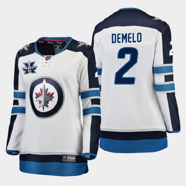 Women's Winnipeg Jets Dylan DeMelo #2 2020-21 Away 10th Anniversary White Jersey