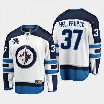 Men's JerseyWinnipeg Jets #37 Connor Hellebuyck 2020-21 10th Anniversary Away Honor Dale Hawerchuk White Jersey