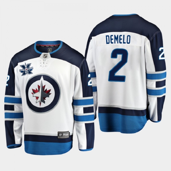 Winnipeg Jets Dylan DeMelo #2 2020-21 Away 10th Anniversary White Jersey - Men