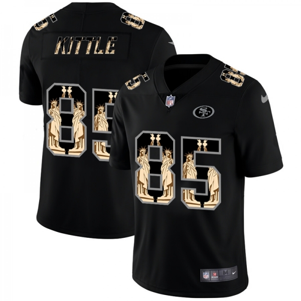 Men's San Francisco 49ers #85 George Kittle Statue Of Liberty Black NFL Jersey