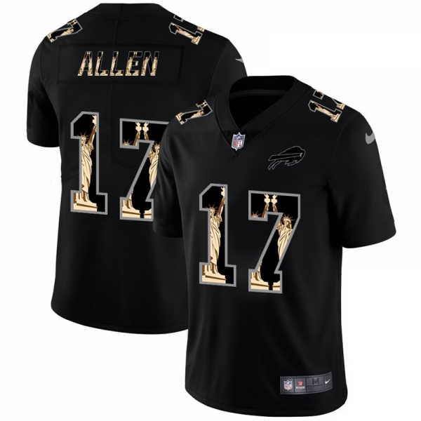 Men's Buffalo Bills #17 Josh Allen Statue Of Liberty Black NFL Jersey