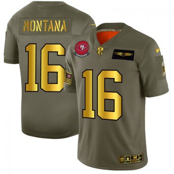 Men's San Francisco 49ers #16 Joe Montana Gold Camo 2019 Salute to Service Limited Jersey