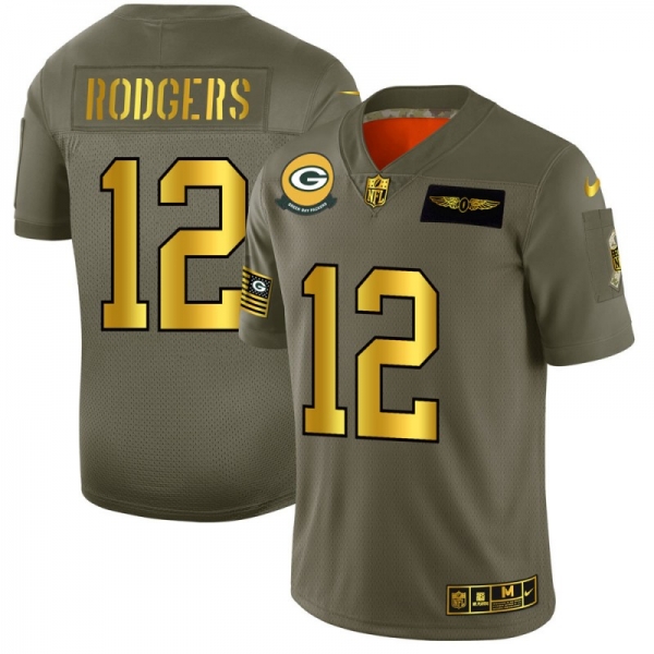 Men's Green Bay Packers #12 Aaron Rodgers Gold Camo 2019 Salute to Service Limited Jersey