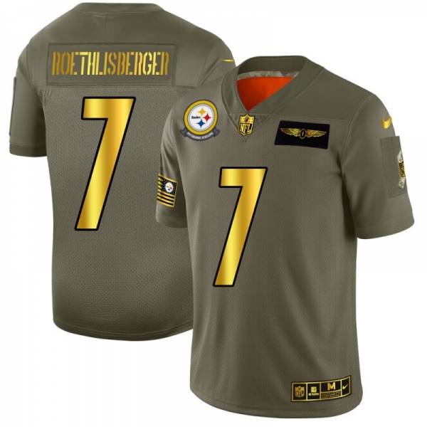 Men's Pittsburgh Steelers #7 Ben Roethlisberger Gold Camo 2019 Salute to Service Limited Jersey