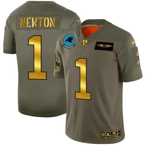 Men's Carolina Panthers #1 Cam Newton Gold Camo 2019 Salute to Service Limited Jersey