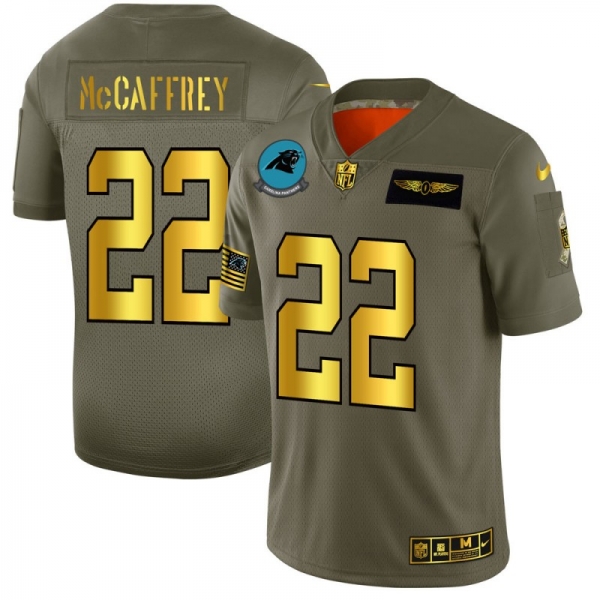 Men's Carolina Panthers #22 Christian McCaffrey Gold Camo 2019 Salute to Service Limited Jersey