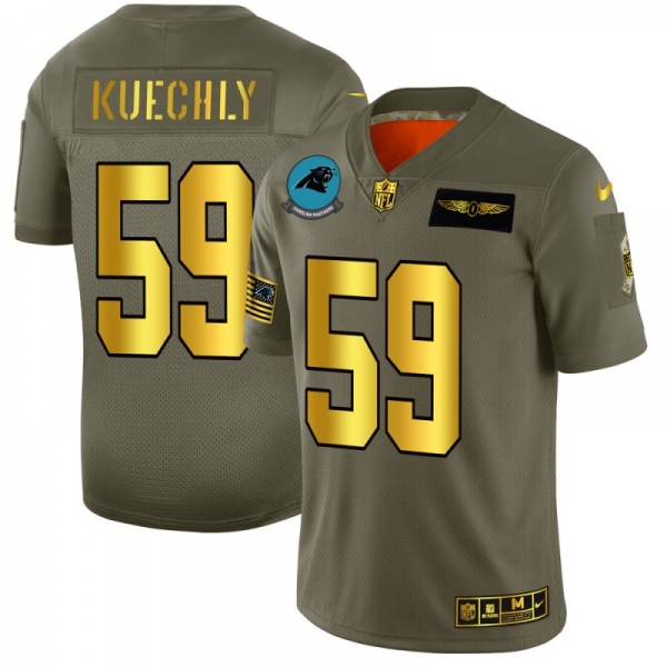 Men's Carolina Panthers #59 Luke Kuechly Gold Camo 2019 Salute to Service Limited Jersey