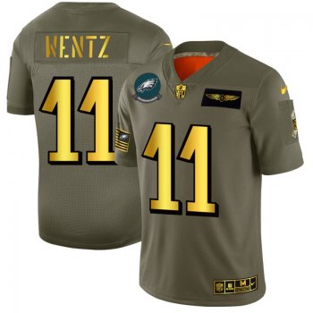 Men's Philadelphia Eagles #11 Carson Wentz Gold Camo 2019 Salute to Service Limited Jersey