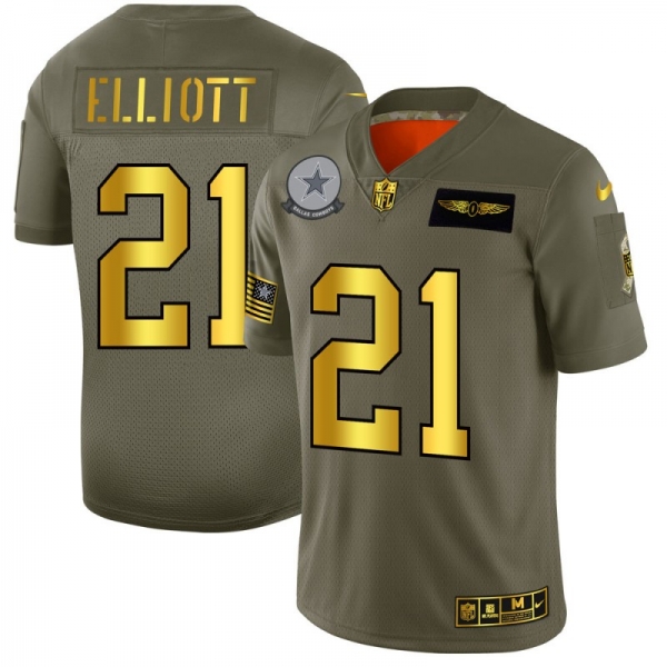 Men's Dallas Cowboys #21 Ezekiel Elliott Gold Camo 2019 Salute to Service Limited Jersey