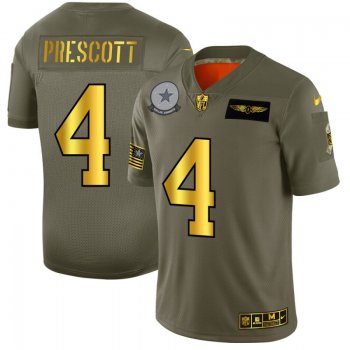 Men's Dallas Cowboys #4 Dak Prescott Gold Camo 2019 Salute to Service Limited Jersey