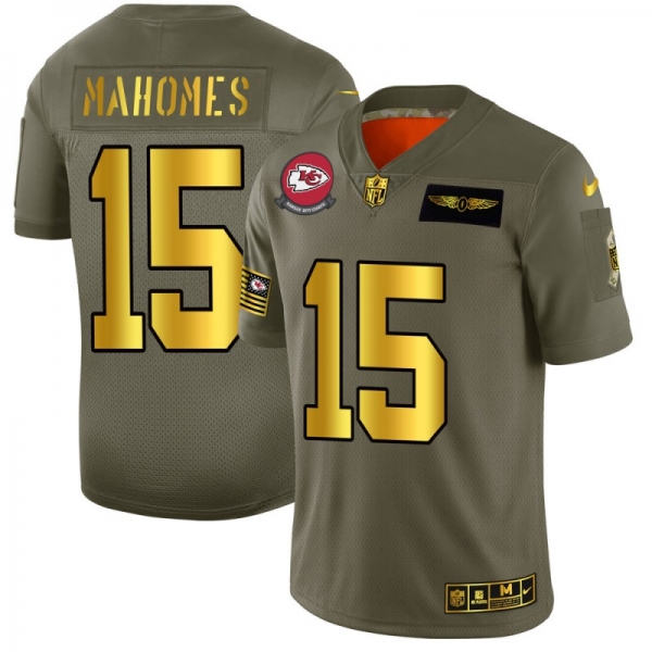 Men's Kansas City Chiefs #15 Patrick Mahomes Gold Camo 2019 Salute to Service Limited Jersey