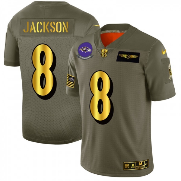 Men's Baltimore Ravens #8 Lamar Jackson Gold Camo 2019 Salute to Service Limited Jersey