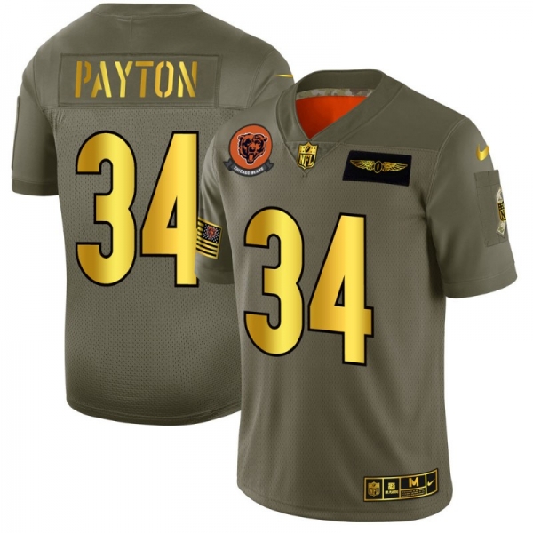 Men's Chicago Bears #34 Walter Payton Gold Camo 2019 Salute to Service Limited Jersey