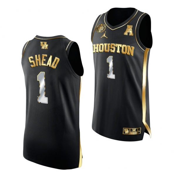 Jamal Shead Houston Cougars 2021 March Madness Final Four Black Golden Authentic Jersey