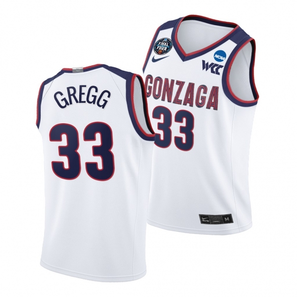 Gonzaga Bulldogs Ben Gregg 2021 March Madness Final Four White WCC Jersey