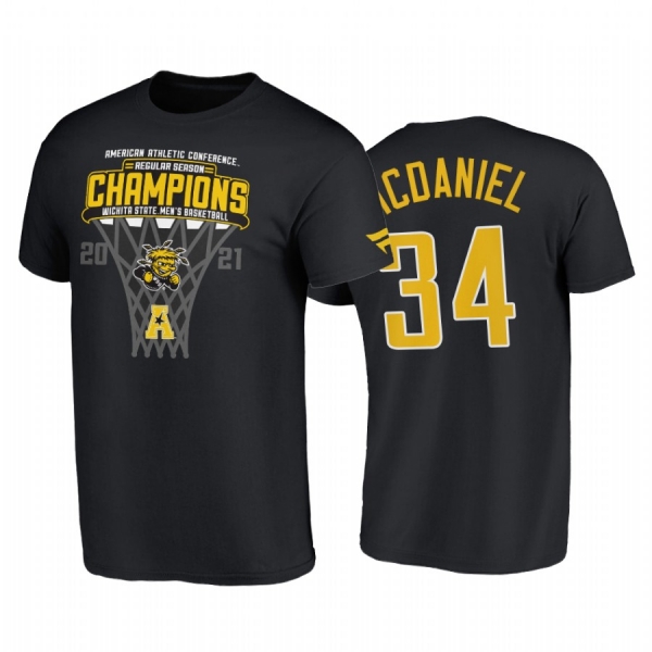 Wichita State Shockers 2021 March Madness Xavier McDaniel Black Blue 84 2021 AAC Regular Season Champions Locker Room Tee