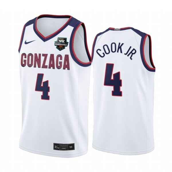 Gonzaga Bulldogs 2021 WCC Mens Basketball Conference Tournament Champions Aaron Cook Jr. #4 Jersey March Madness White Limited