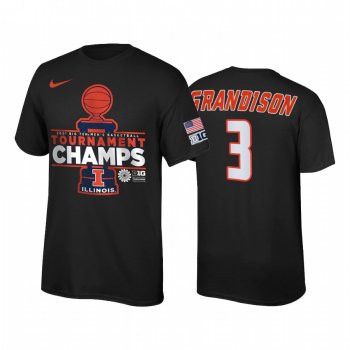 Illinois Fighting Illini Jacob Grandison Black 2021 Big Ten Tournament Champions Locker Room Men Tee March Madness