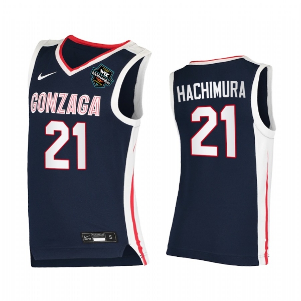 Gonzaga Bulldogs 2021 WCC Mens Basketball Conference Tournament Champions Rui Hachimura #21 Jersey March Madness Navy Elite