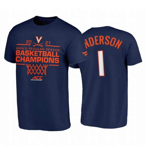 Virginia Cavaliers 2021 March Madness Justin Anderson Navy 2021 ACC Regular Season Champions Tee