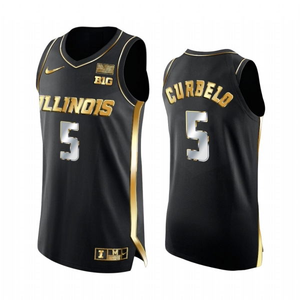 Illinois Fighting Illini 2021 Big Ten Tournament Champions Andre Curbelo #5 Jersey March Madness Black Golden Authentic